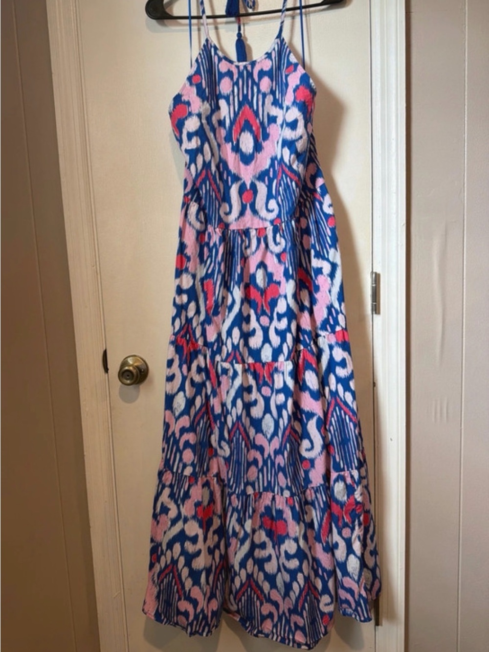 crown & ivy Blue, Pink & White Printed Spaghetti-Strap Maxi Dress